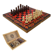 Набор 3 в 1 "Хохлома красная" (шахматы, шашки, нарды), большие