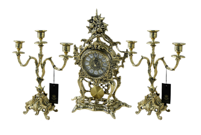 Каминные часы с маятником и канделябрами "Лето", золото
