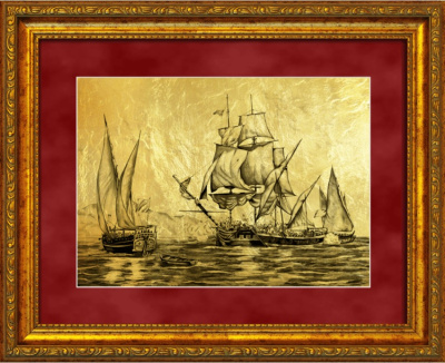 Картина на сусальном золоте «Морской бой»