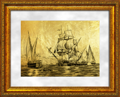 Картина на сусальном золоте «Морской бой»