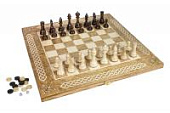Шахматы + Шашки + Нарды 3 в 1 "Амбассадор 2", 50 см, ясень, Partida