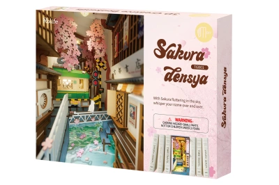 Деревянный конструктор-вставка на полку Robotime - Цветущая сакура (Sakura Densya)