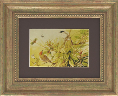 Картина на сусальном золоте «Птички на ветке»
