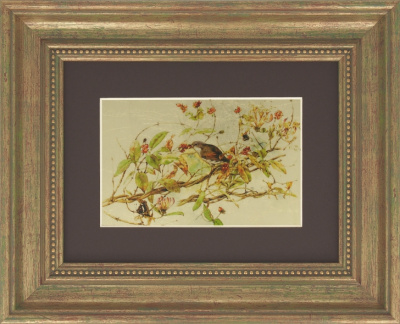 Картина на сусальном золоте «Птички в жимолости»