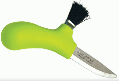 Нож Morakniv Karl-Johan для грибов, нержавеющая сталь, цвет лайм, щетка из конского волоса