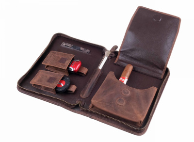 Сигарная сумка P&A на 6 сигар, натуральная кожа, коричневая, C251-Buffalo