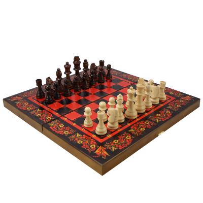 Набор 3 в 1 "Хохлома красная" (шахматы, шашки, нарды), большие