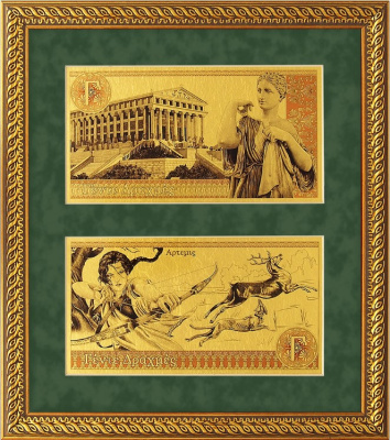 Картина на сусальном золоте «Деньги Эллады с изображением Артемиды (Диана)»