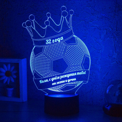 3D ночник Футбольный мяч в короне