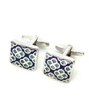 Запонки Cufflinks Inc. Синий квадрат с цветами. Эмаль.  CF57
