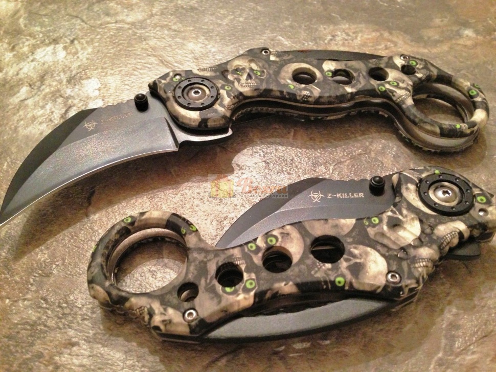 Нож керамбит Z-Hunter Hawkbill череп камуфляж, серо-зеленый, SE-952GYSC