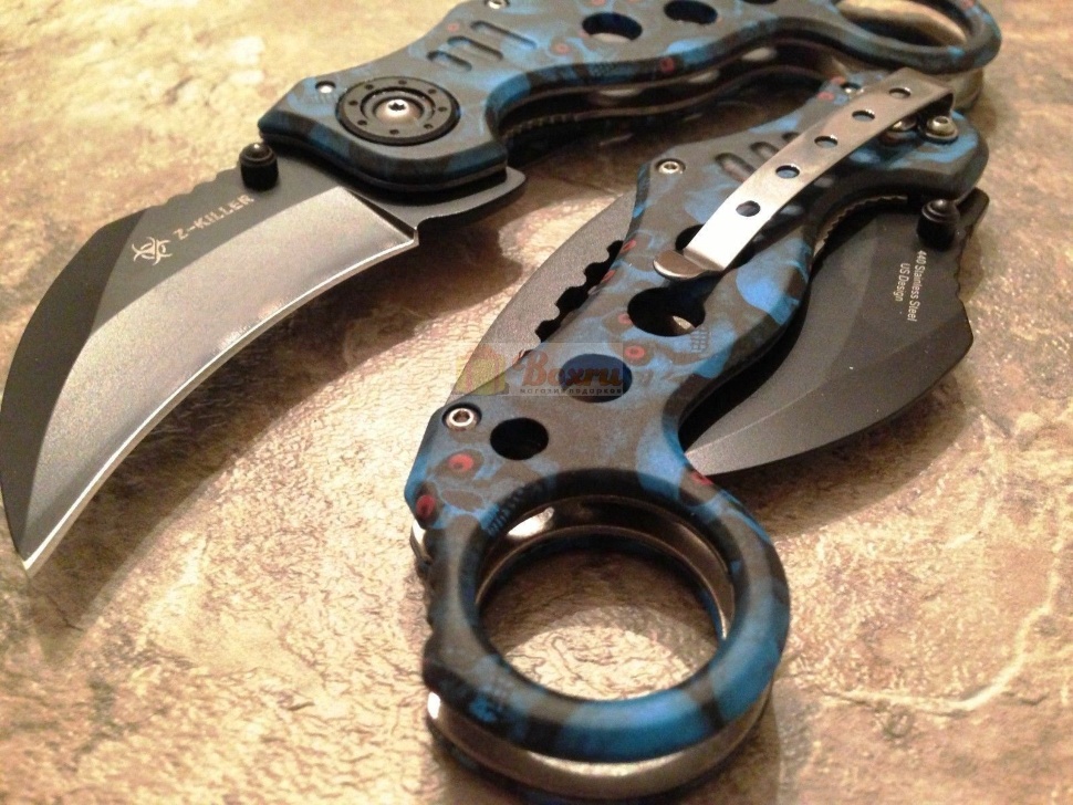 Нож керамбит Z-Hunter Hawkbill череп, синий, SE-952BL