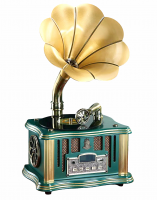 Колонка-граммофон с металлической трубой, радио/BT/USB/AUX, зеленый, Фонограф 1901
