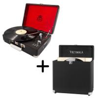 Комплект "Черный кофе" патефон и кейс для пластинок (Attache Jet Black + Victrola VSC-20-BK-EU)