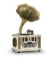 Колонка-граммофон с металлической трубой, Радио/BT/USB/AUX, белый, Фонограф 1901