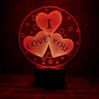 3D ночник Три сердца I LOVE YOU