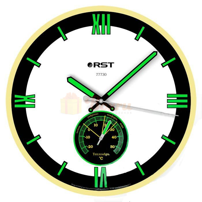 Светящиеся настенные метеочасы, плавный ход, d-32 см., 77730