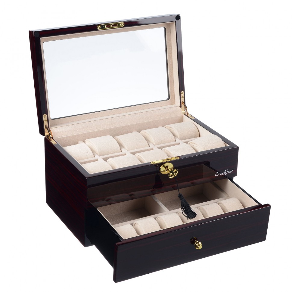 Шкатулка для хранения 16 часов со стеклом Luxewood, венге LW804-16-5