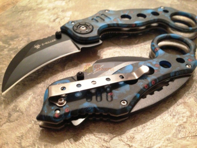 Нож керамбит Z-Hunter Hawkbill череп, синий, SE-952BL