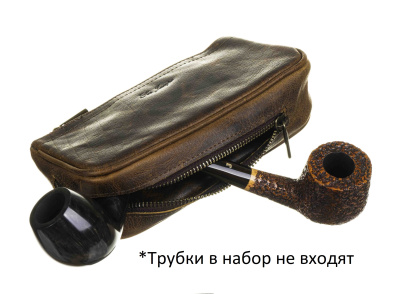 Сумка Ser Jacopo для 2 трубок и табака, натуральная кожа, подарочная упаковка