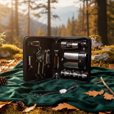 Набор дорожный в сумке из натуральной кожи (3 персоны), арт.215КК3