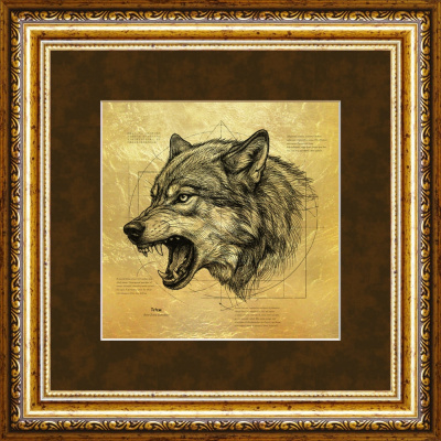 Картина на сусальном золоте «Волк»