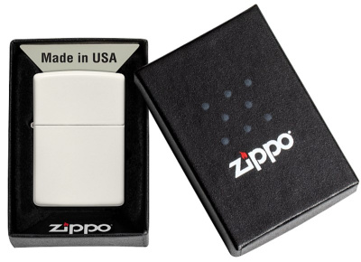 Зажигалка ZIPPO Classic 49193 с покрытием Glow In The Dark, латунь/сталь, белая, матовая, 38x13x57 мм