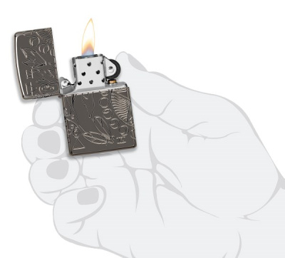 Зажигалка ZIPPO Armor® Wicca Design с покрытием Black Ice®, латунь/сталь, чёрная, 38x13x57 мм