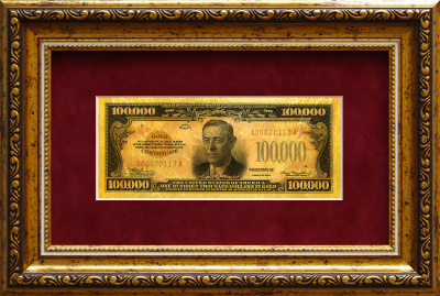 Картина на сусальном золоте банкнота-сертификат «Сто тысяч долларов США»