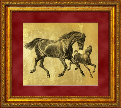 Картина на сусальном золоте «Лошади»