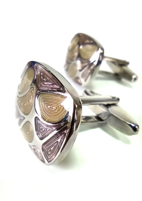 Запонки Cufflinks Inc. Прямоугольник с бежевой эмалью CF45