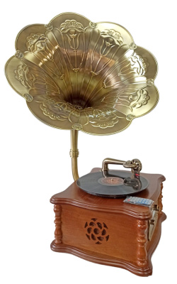 Граммофон "Прага" с пультом, FM/BT/USB/CD, металлическая труба