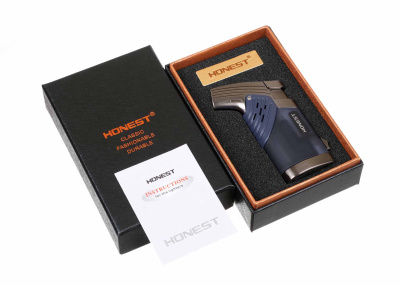 Зажигалка сигарная Honest, двойное пламя, с пробойником, черная