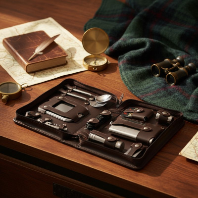 Набор дорожный в сумке из натуральной кожи (на 3 персоны), арт.208КК3