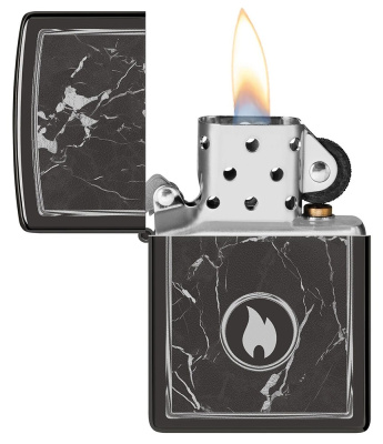 Зажигалка ZIPPO Marble Flame с покрытием High Polish Black, латунь/сталь, черная, глянцевая, 38x13x57 мм (без бензина)