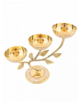 Подсвечник на 3 свечи латунь с перламутром 10,5" Подсвечник на 3 свечи латунь с перламутром 10,5"