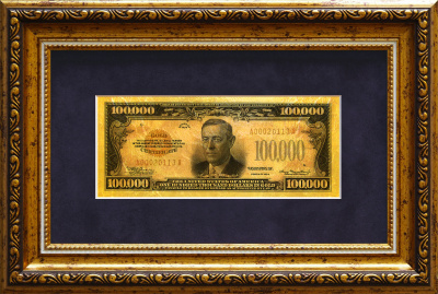 Картина на сусальном золоте банкнота-сертификат «Сто тысяч долларов США»