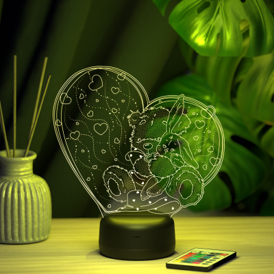 3D ночник Плюшевый мишка с зайкой