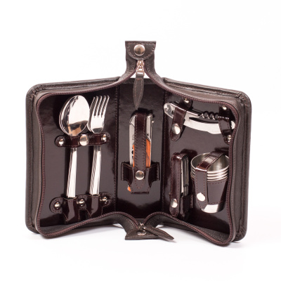 Набор дорожный в сумке из натуральной кожи (4 персоны)