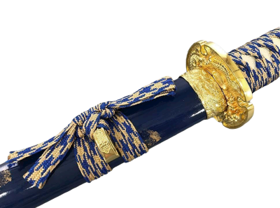 Вакидзаси, короткий японский меч, золотисто-синие ножны
