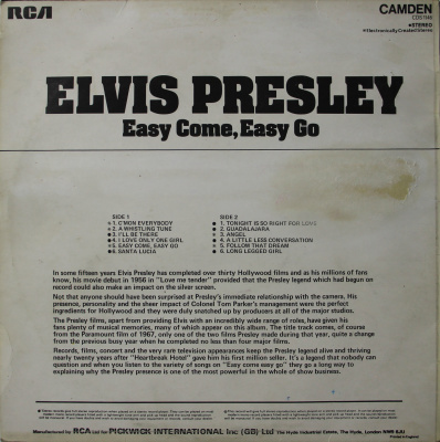Виниловая пластинка Elvis, Элвис Пресли; Easy Come, Easy Go, бу