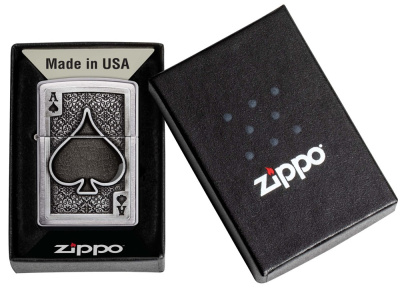 Зажигалка ZIPPO Ace Of Spades с покрытием Brushed Chrome, латунь/сталь, серебристая, 38x13x57 мм Зажигалка ZIPPO Ace Of Spades с покрытием Brushed Chrome, латунь/сталь, серебристая, 38x13x57 мм