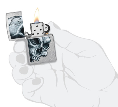 Зажигалка ZIPPO Skull and Flame с покрытием Street Chrome, латунь/сталь, серебристая, матовая, 38x13x57 мм (без бензина) Зажигалка ZIPPO Skull and Flame с покрытием Street Chrome, латунь/сталь, серебристая, матовая, 38x13x57 мм (без бензина)