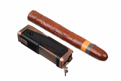 Зажигалка сигарная Honest, четверное пламя, с пробойником и сигарным ложементом, бронза
