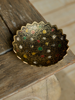 Конфетница, латунь, тёмная цветная эмаль,  13 см