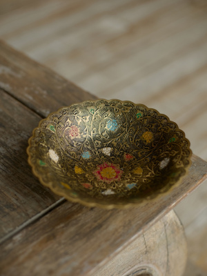 Конфетница, латунь, тёмная цветная эмаль,  12  см