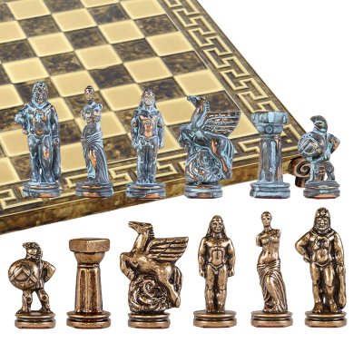 Шахматный набор "Древняя Спарта" (28х28 см), доска коричневая с орнаментом