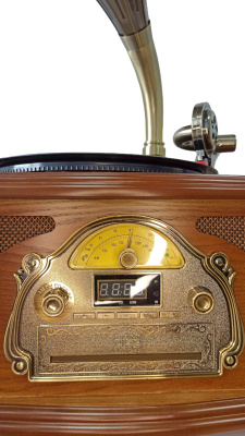 Граммофон "Прага" с пультом, FM/BT/USB/CD, металлическая труба