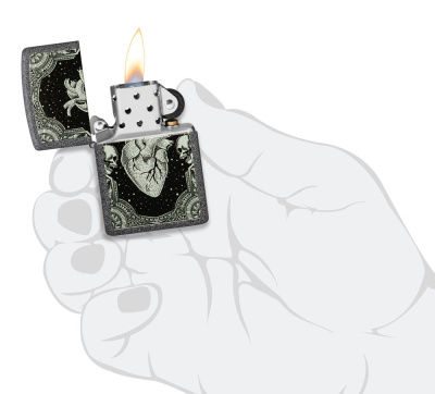 Зажигалка ZIPPO Heart Design с покрытием Iron Stone, латунь/сталь, серая, 38x13x57 мм Зажигалка ZIPPO Heart Design с покрытием Iron Stone, латунь/сталь, серая, 38x13x57 мм