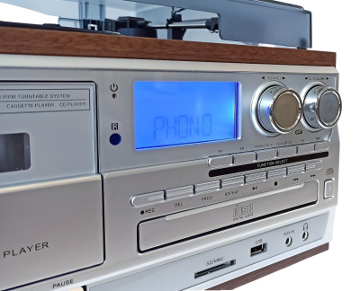 Виниловый проигрыватель FM-радио, CD / MP3, магнитофон, USB / micro-SD, Bt, SW-808